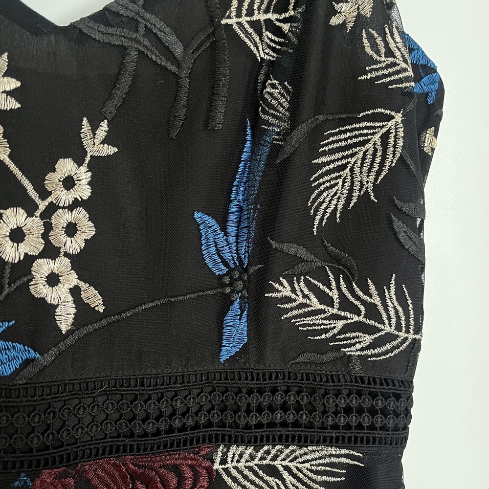 BB Dakota black embroidered cocktail dress with sheer hem. Worn once. - Picture 4 of 6